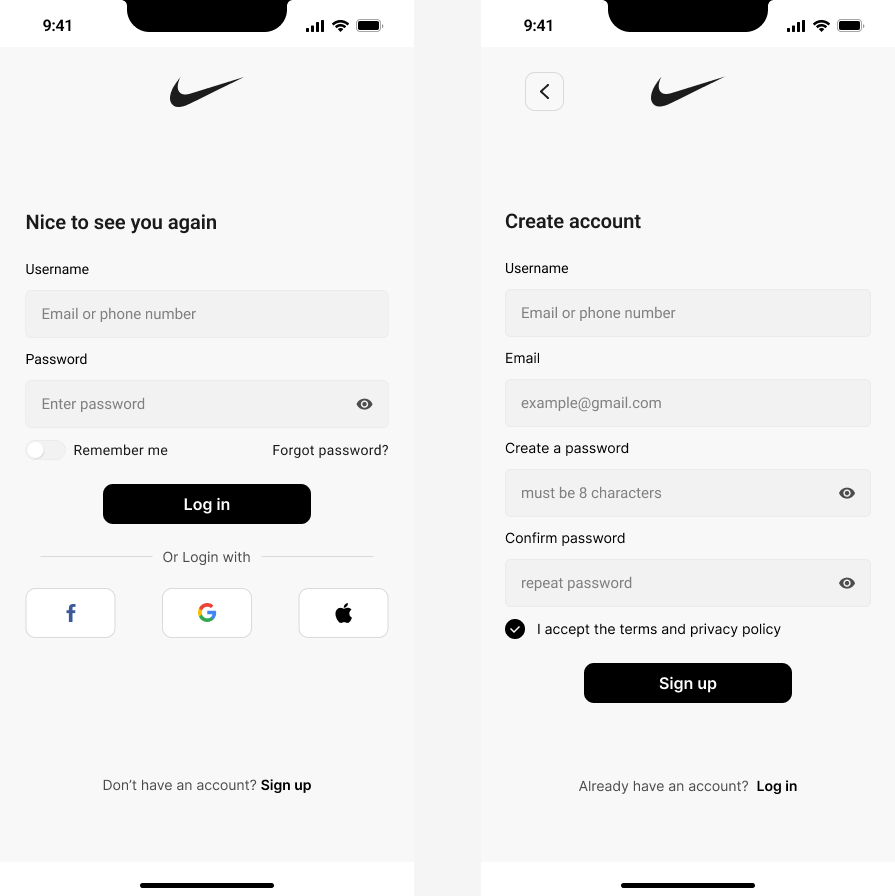 tenickegreeff_IMD522_FA1_Log In & Sign Up Log In & Sign Up Pages